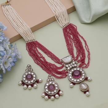 Magenta kundan bridal necklace set 1