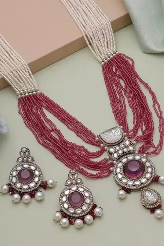 Magenta kundan bridal necklace set