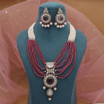 Magenta kundan bridal necklace set 2