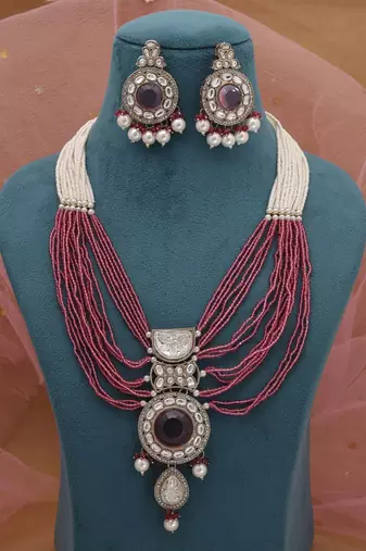 Magenta kundan bridal necklace set