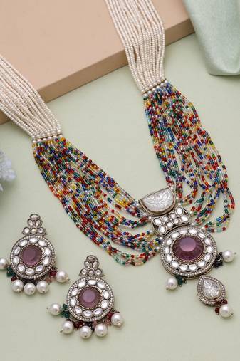 Multicolor kundan necklace set