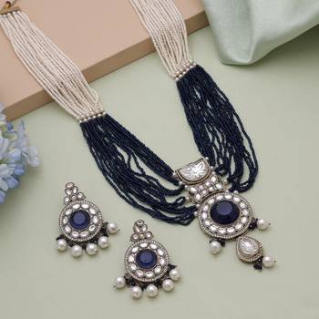 Blue kundan necklace set 1