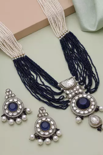 Blue kundan necklace set