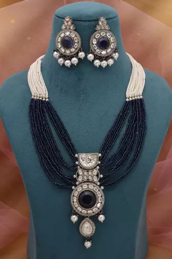 Blue kundan necklace set