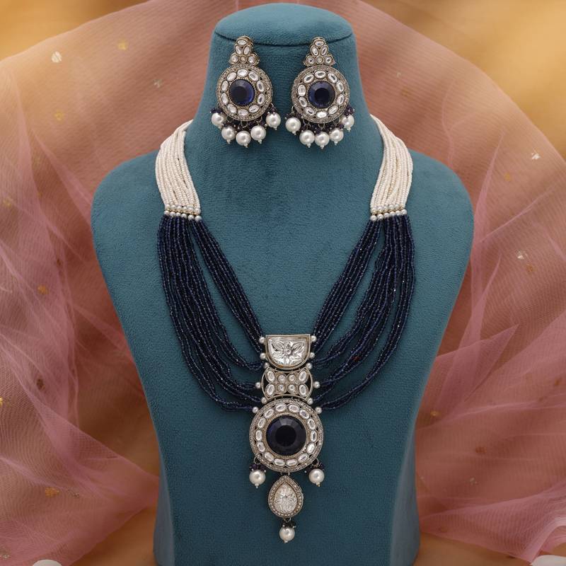 Blue kundan necklace set