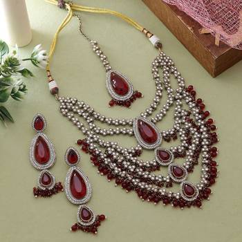 Maroon wedding kundan necklace set 1