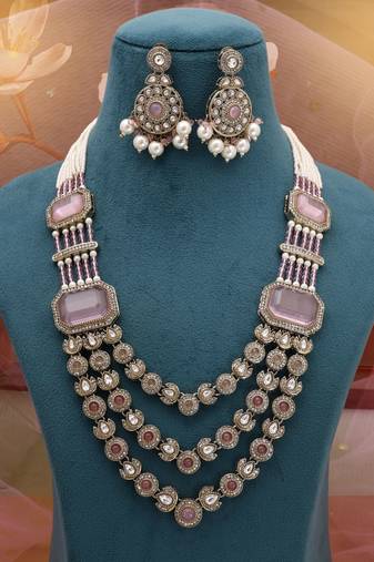 Pink festive kundan necklace set