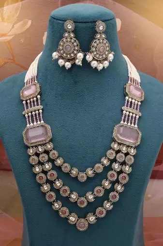 Pink festive kundan necklace set