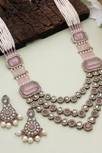 Pink festive kundan necklace set
