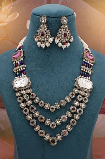 Multicolor statement kundan necklace set