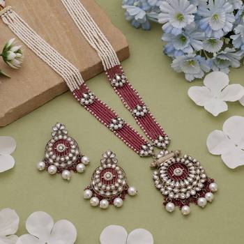 Magenta ethnic kundan necklace set 1