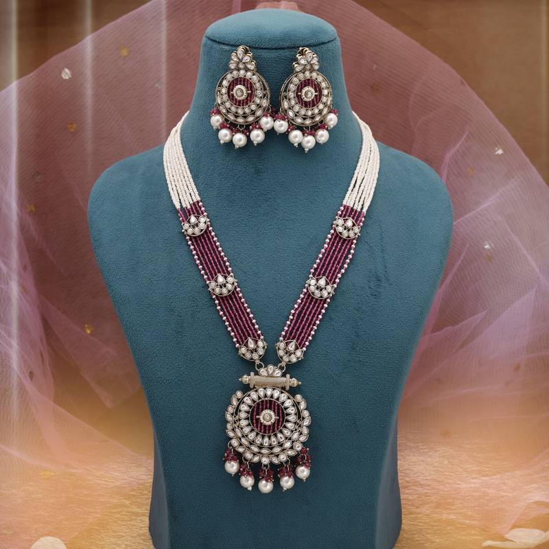 Magenta ethnic kundan necklace set