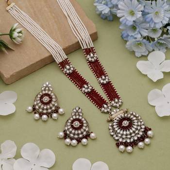 Maroon heritage kundan necklace set 1