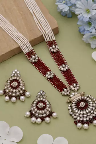 Maroon heritage kundan necklace set