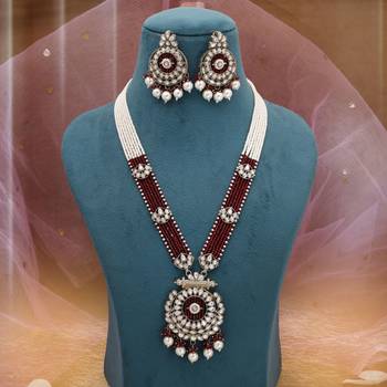 Maroon heritage kundan necklace set 2