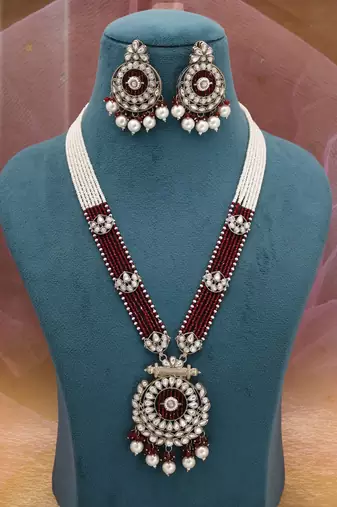 Maroon heritage kundan necklace set