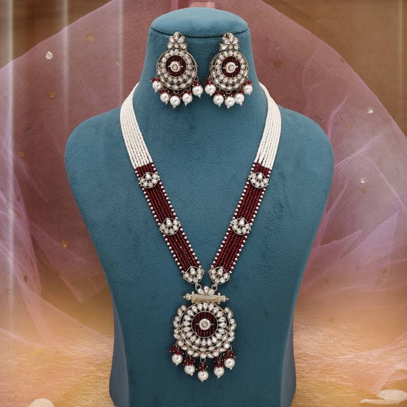 Maroon heritage kundan necklace set