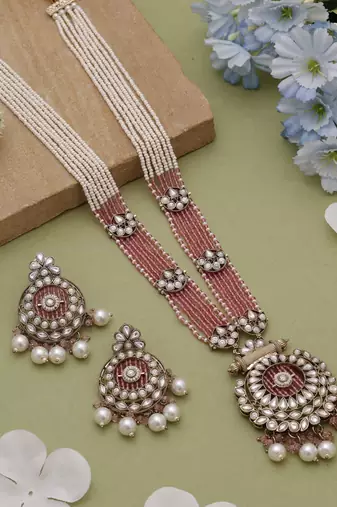 Pink traditional kundan necklace set