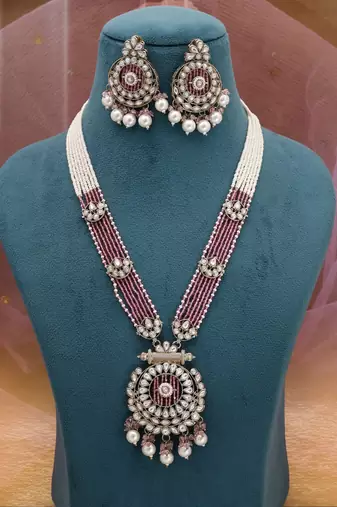 Pink traditional kundan necklace set