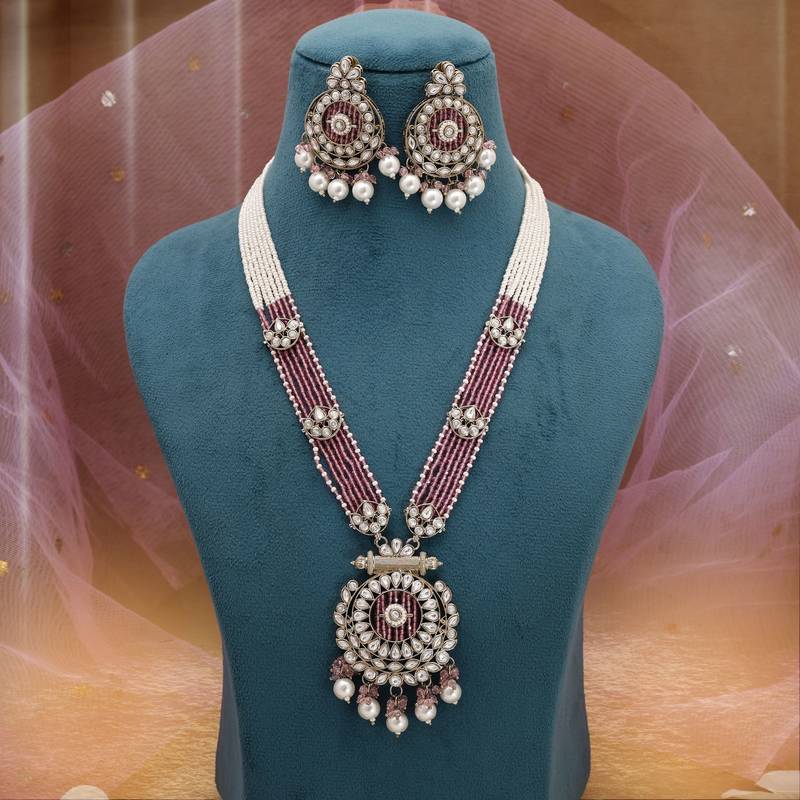 Pink traditional kundan necklace set