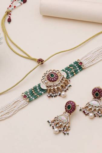 Multicolor meena work choker rajputi rani haar