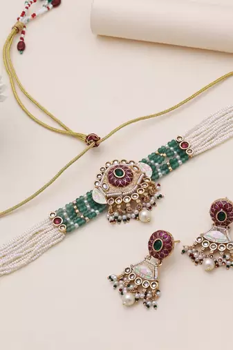 Multicolor meena work choker rajputi rani haar