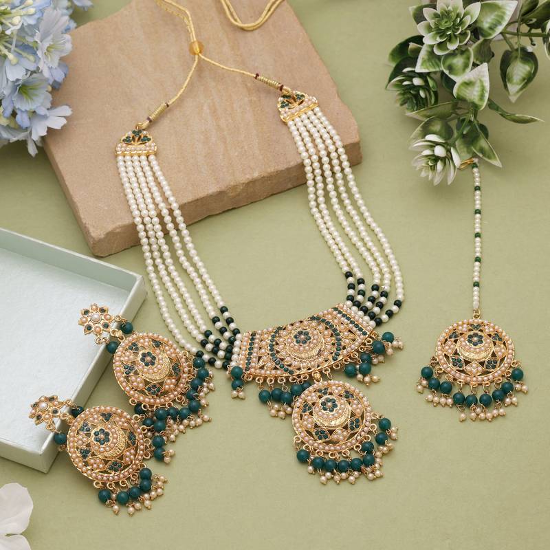 Green traditional rajputi rani haar