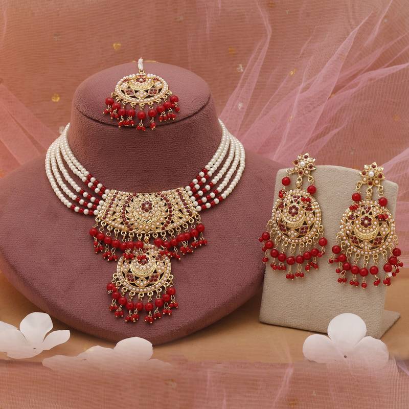 Red bridal rajputi rani haar