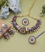 Blue hasli meenakari necklace set