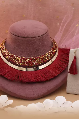 Maroon fashion hansli necklace set