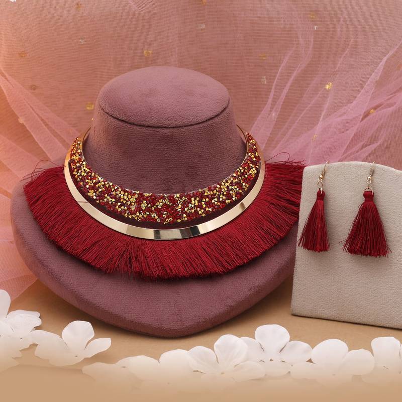 Maroon fashion hansli necklace set