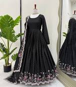 Black Chinnon Silk Embroidery And Sirosky Work Party wear Gown