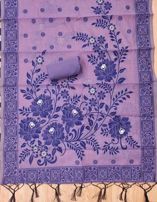 Purple muga cotton jamdani ethnic motif dress material set 3