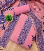 Pink muga cotton jamdani ethnic motif dress material set