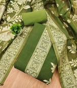 Mehendi muga cotton jamdani ethnic motif dress material set