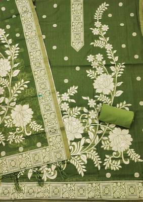 Mehendi muga cotton jamdani ethnic motif dress material set 2