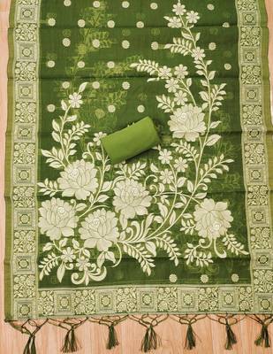 Mehendi muga cotton jamdani ethnic motif dress material set 3