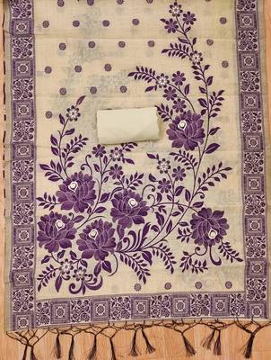 Cream muga cotton jamdani ethnic motif dress material set 3