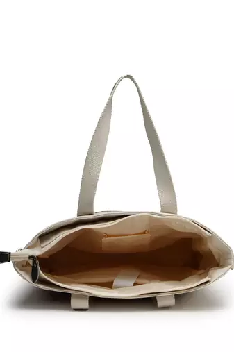Anekaant timber  &  thread off white cotton solid tote bag