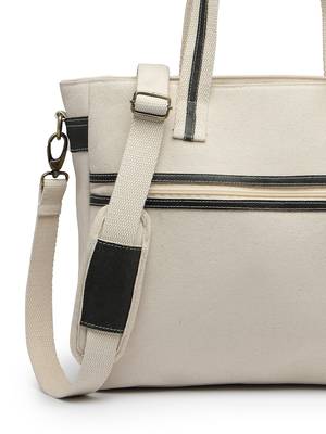 Anekaant timber  &  thread off white cotton solid tote bag 8