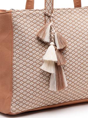 Anekaant earth edit beige jacquard geometric tote bag 8