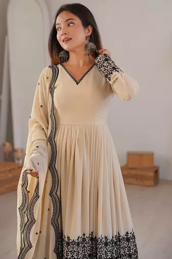 Cream Faux georgette Heavy Embroidery Work Designer Party wear palazzo Suit