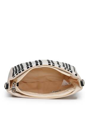 Anekaant earth edit off white & black jacquard striped sling bag 7