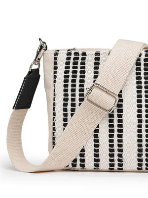 Anekaant earth edit off white & black jacquard striped sling bag 8