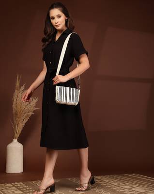 Anekaant earth edit off white & black jacquard striped sling bag 9