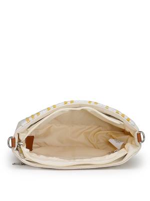 Anekaant earth edit off white & mustard jacquard striped sling bag 7