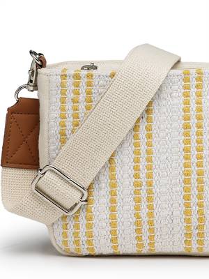 Anekaant earth edit off white & mustard jacquard striped sling bag 8