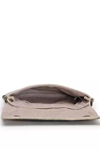 Anekaant timber  &  thread off white jute solid sling bag