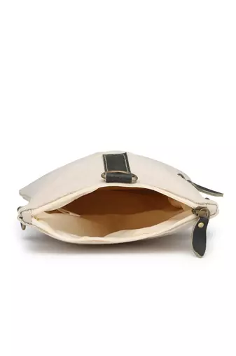 Anekaant timber  &  thread off white jute solid sling bag