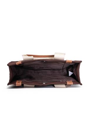 Anekaant sutra soil coffee brown canvas colorblocked handheld bag 7